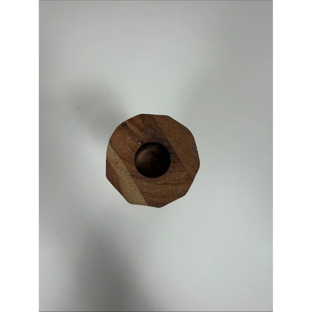 Vintage Hand Carved Wood Stick Candle Holder Rustic Boho Taper Candlestick Decor